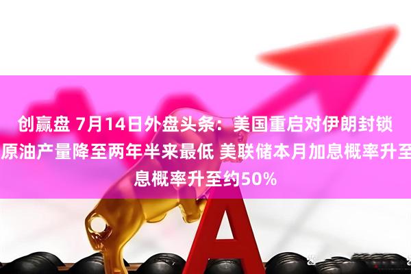 创赢盘 7月14日外盘头条：美国重启对伊朗封锁 俄罗斯原油产量降至两年半来最低 美联储本月加息概率升至约50%